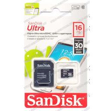 Карта памят 16 Gb SanDisk Ultra MicroSD (Class10) с SD адаптером