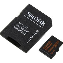 Карта памяти SanDisk Extreme    SDSQXAF-128G-GN6MA    microSDXC Memory Card 128Gb UHS-I U3 + microSD--  SD Adapter