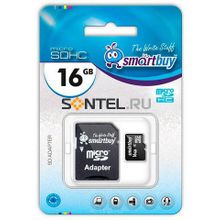 SB16GBSDCL10-01, карта памяти Micro SDHC 16GB Class 10, с адаптером, SmartBuy