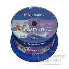 Verbatim Диски DVD+R 4.7Gb 16-х, Wide Photo InkJet Printable, 50 шт, Cake Box 43512