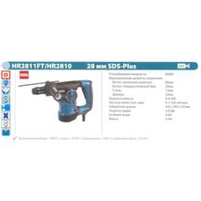 Перфоратор SDS- Plus MAKITA HR-2810 (800ВТ, 2.9Дж, SDS-plus, 3.3кг, кейс)