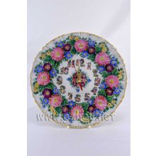 Часы настенные тарелка в цвете "Цветы". Гжельский фарфор. арт. 1656
