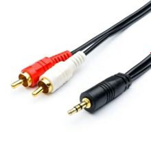 Кабель аудио 3.5 stereo plug -> 2 RCA plug, 1.5 м, позолоч., ATcom (AT1009)