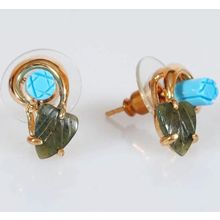 Серьги с бирюзой и нефритом "1 роза 1лист ободок"