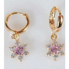 Серьги с розовым фианитом "Цветок висячий"
