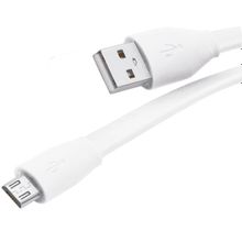Кабель PARTNER USB2.0 - microUSB, 1м, 2.1A, белый, плоский