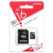 Карта памяти Micro SDHC 16Gb SmartBuy Class 10 UHS-I + адаптер SD (SB16GBSDCL10-01)