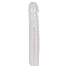 Прозрачная рифленая вибронасадка Vibrating Sleeve - 22,5 см.