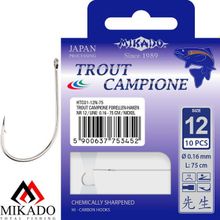 Крючки с поводками Mikado TROUT CAMPIONE № 2 NI   0.25 мм.   200 см. ( 10 шт.)