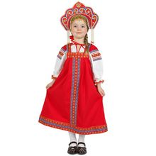 Русский народный костюм детский льняной комплект красный "Забава": сарафан и блузка, 1-6 лет