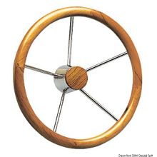 Osculati SS steering wheel w teak external rim 350 mm, 45.165.03