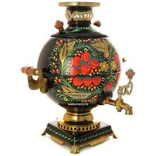 Набор самовар электрический 5 литров с художественной росписью "Хохлома классическая на черном фоне", арт. 151553