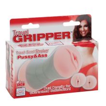 California Exotic Novelties Двусторонний мастурбатор TRAVEL GRIPPER DOUBLE DUTY - вагина и анус (розовый)