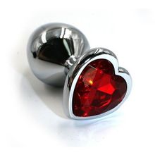 Серебристая анальная пробка с красным кристаллом-сердцем - 7 см. Красный