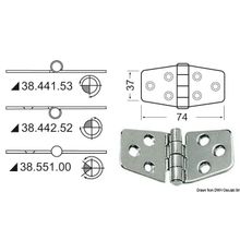 Osculati Hinge reversed pin 74x37 mm, 38.441.52
