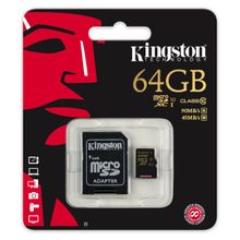 Карта памяти Kingston microSDXC 64GB Class 10 UHS-I Class 1 + SD adapter (SDCA10 64GB)