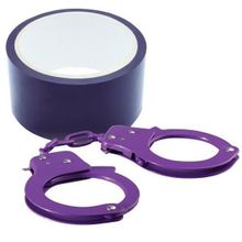 Набор для фиксации BONDX METAL CUFFS AND RIBBON: фиолетовые наручники из листового материала и липкая лента Фиолетовый