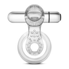 Blush Novelties Прозрачное эрекционное кольцо с подхватом, вибропулей и язычком 10 Function Vibrating Tongue Ring (прозрачный)