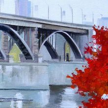 Картина на холсте маслом "Мост. Вид с набережной"