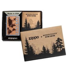 Зажигалка серебристая матовая Zippo Woodchuck USA Explore с покрытием Street Chrome