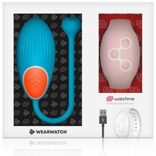 DreamLove Голубое виброяйцо с нежно-розовым пультом-часами Wearwatch Egg Wireless Watchme (голубой)