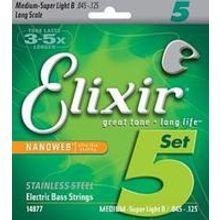 14877 NANOWEB Комплект струн для 5-струнной бас-гитары, Medium w Super Light B, 45-125, Elixir