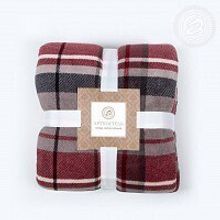 Плед двусторонний флис+мех "Клетка" серый красный 200х220 см