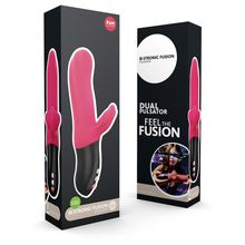  Красный пульсатор с клиторальным лепестком Bi Stronic Fusion - 21,5 см.