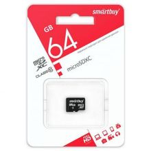 Карта памяти Micro SDXC 64Gb SmartBuy Class 10 без адаптера (SB64GBSDCL10-00LE)