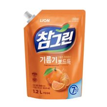 CJ Lion Chamgreen Cheonhyenyang Средство для мытья посуды, овощей и фруктов с экстрактом мандарина, сменная упаковка, 1.2 л