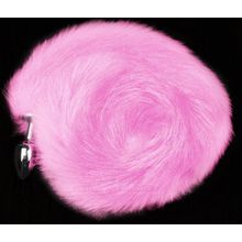 Серебристая анальная пробка с розовым хвостом (127731)