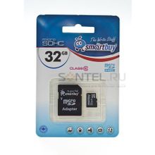 SB32GBSDCL10-01, карта памяти Micro SDHC 32GB Class 10, с адаптером, SmartBuy