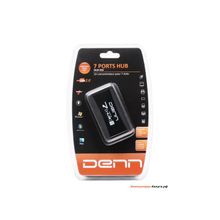 Концентратор Denn DUH422 USB-hub 2.0 с подключением в сеть для большей производительности, высокоскоростная передача данных до 480 Mbps, 7 портов, Plu