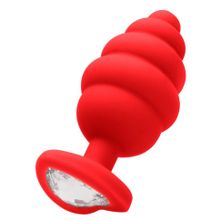 Красная анальная пробка Large Ribbed Diamond Heart Plug - 8 см. (222027)