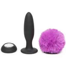 Черная анальная вибропробка Rechargeable Vibrating Bunny Tail Butt Plug Medium - 12 см. (226664)