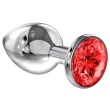 Большая серебристая анальная пробка Diamond Red Sparkle Large с красным кристаллом - 8 см. Красный
