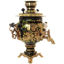 Электрический самовар 3 литра с росписью "Золотые цветы на черном фоне", 110 Вт (для заграницы) с автоматическим отключением при закипании, арт. 140408з