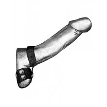 Черная утяжка на пенис и мошонку с кольцом (223874)