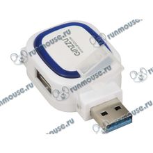 Картридер SDXC microSD MMC Ginzzu "GR-514UB", внешн., + доп. порт USB2.0 + доп. порт USB3.0, бело-синий (USB2.0) (ret) [139951]
