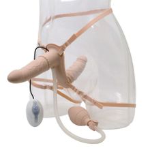 Женский страпон DOUBLE VIBRATING STRAP-ON с вагинальной пробкой - 17 см. телесный