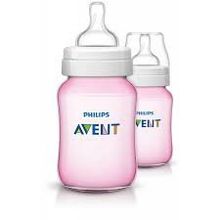 Бутылочка Avent Classic+ розовая, PP, 260 мл, сил. соска, медл. поток, 1+, 2 шт., арт. 80028