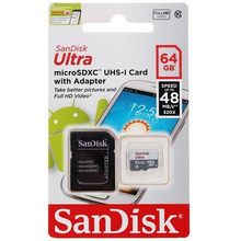 Флеш карта microSDXC 64Gb Class10 Sandisk SDSQUNB-064G-GN3MA Ultra + adapter