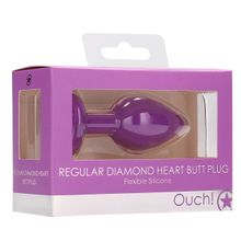 Shots Media BV Фиолетовая анальная пробка с прозрачным стразом Diamond Heart Butt Plug - 7,3 см. (фиолетовый)