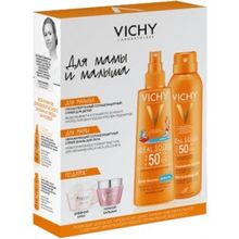 Vichy Ideal Soleil увлажняющий спрей-вуаль SPF 50 200 мл и спрей для детей SPF 50+ 200 мл