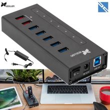 Разветвитель портов Xcellon 7-Port USB 3.0 с питанием алюминий 2 порта зарядки USB 3.1 Gen 1 Type A  SH7-5H2HC