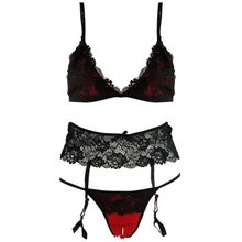 Baci Изысканный комплект 3 PC STRAPPY LACE GARTER SET WITH CROTCH (S-M   красный с черным)