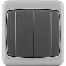 МАКЕЛ выключатель влагозащитный двухклавишный серый IP55 ( 36064003)   MAKEL 36064003 выключатель влагозащитный двухклавишный серый IP55