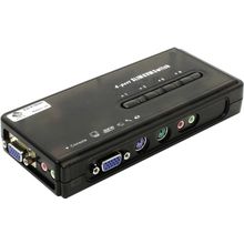 Переключатель  MultiCo  EW-K1904S  4-port Slim KVM Switch with Cable(клавиатураPS 2+мышьPS 2+VGA15F+Audio+Mic)
