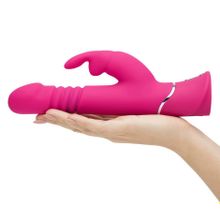 Розовый вибратор Thrusting Realistic Rechargeable Rabbit Vibrator с имитацией толчков - 22,8 см. Розовый