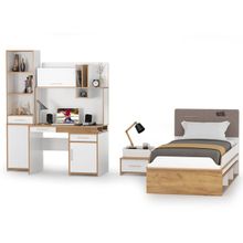 Нижегородмебель и К Мебель в молодёжную комнату Вуди комплект № 3 цвет белый премиум дуб крафт золотой ID - 295623
